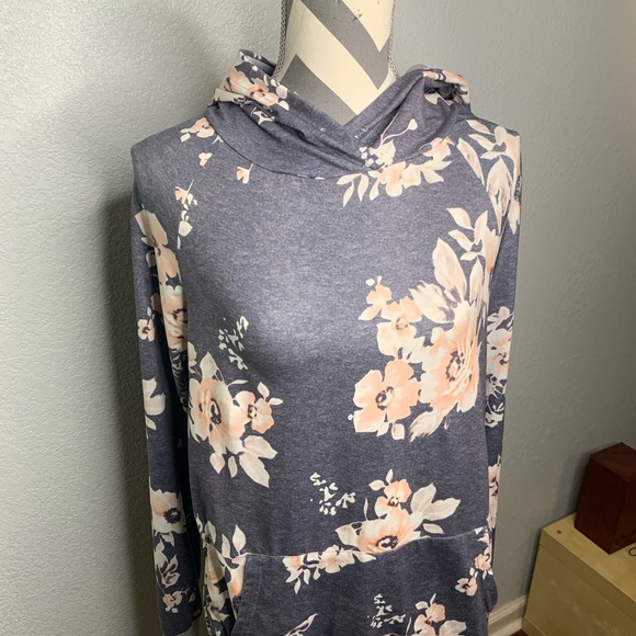 Blue/gray hoodie with floral print - Picture 3 of 3